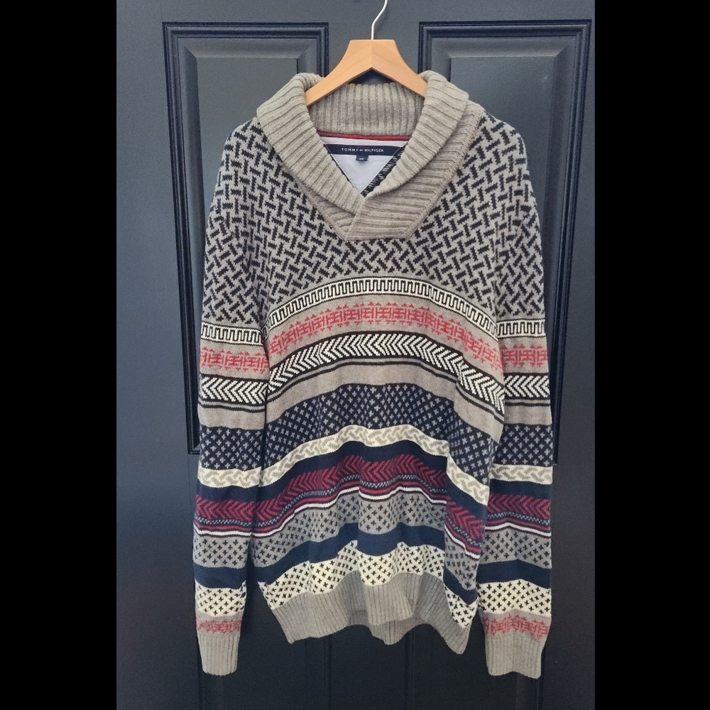 Tommy Hilfiger Bodie Fair Isle Shawl Collar Chunky Knit Sweater Large